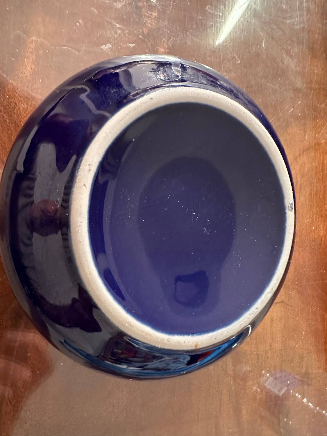 Cobalt Blue Enameled Ashtray, Golden Peacock and Floral Decor - Vintage Italy