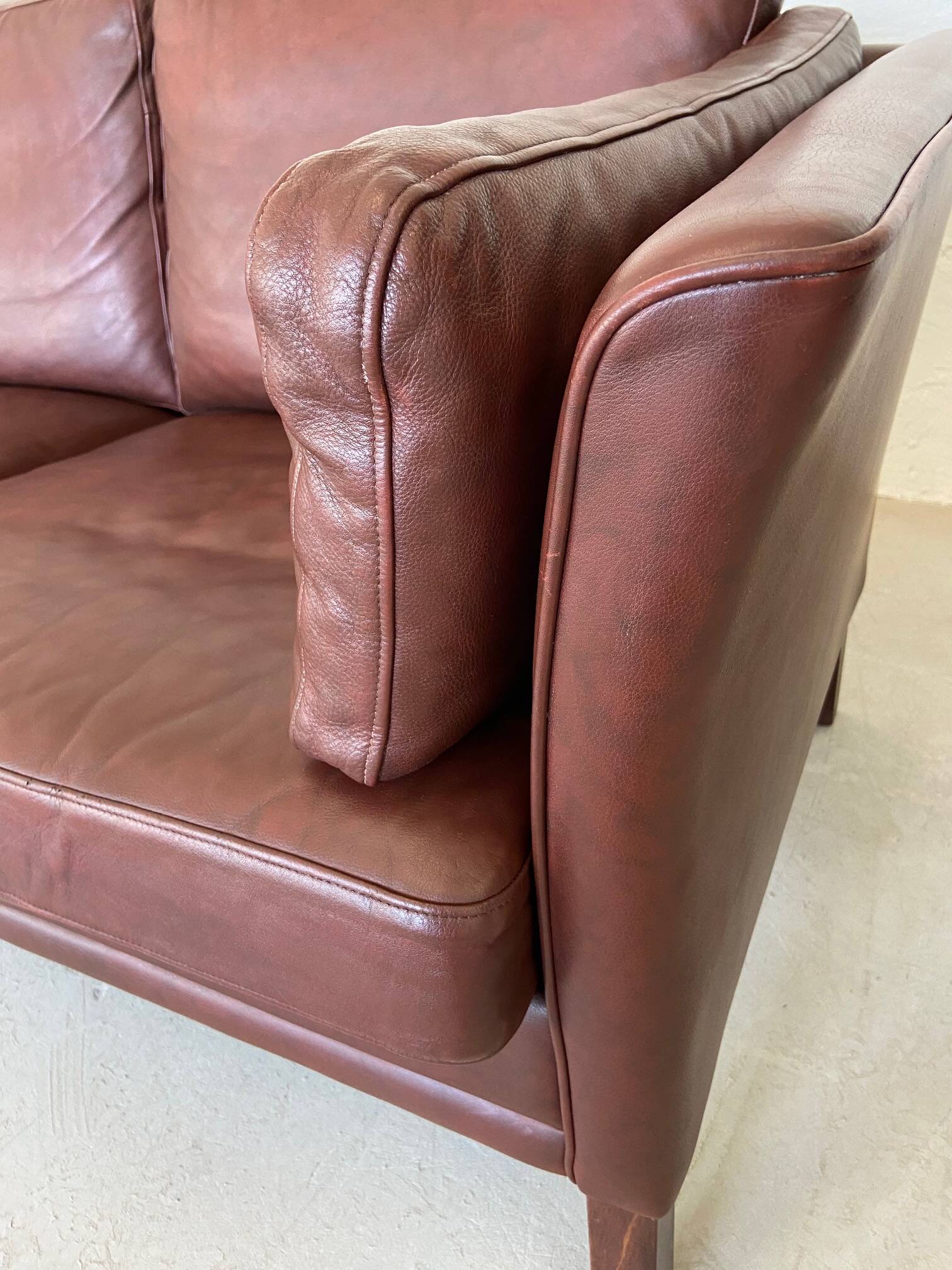 Mid century vintage danish mogens hansen 3 person sofa in burgundy leather