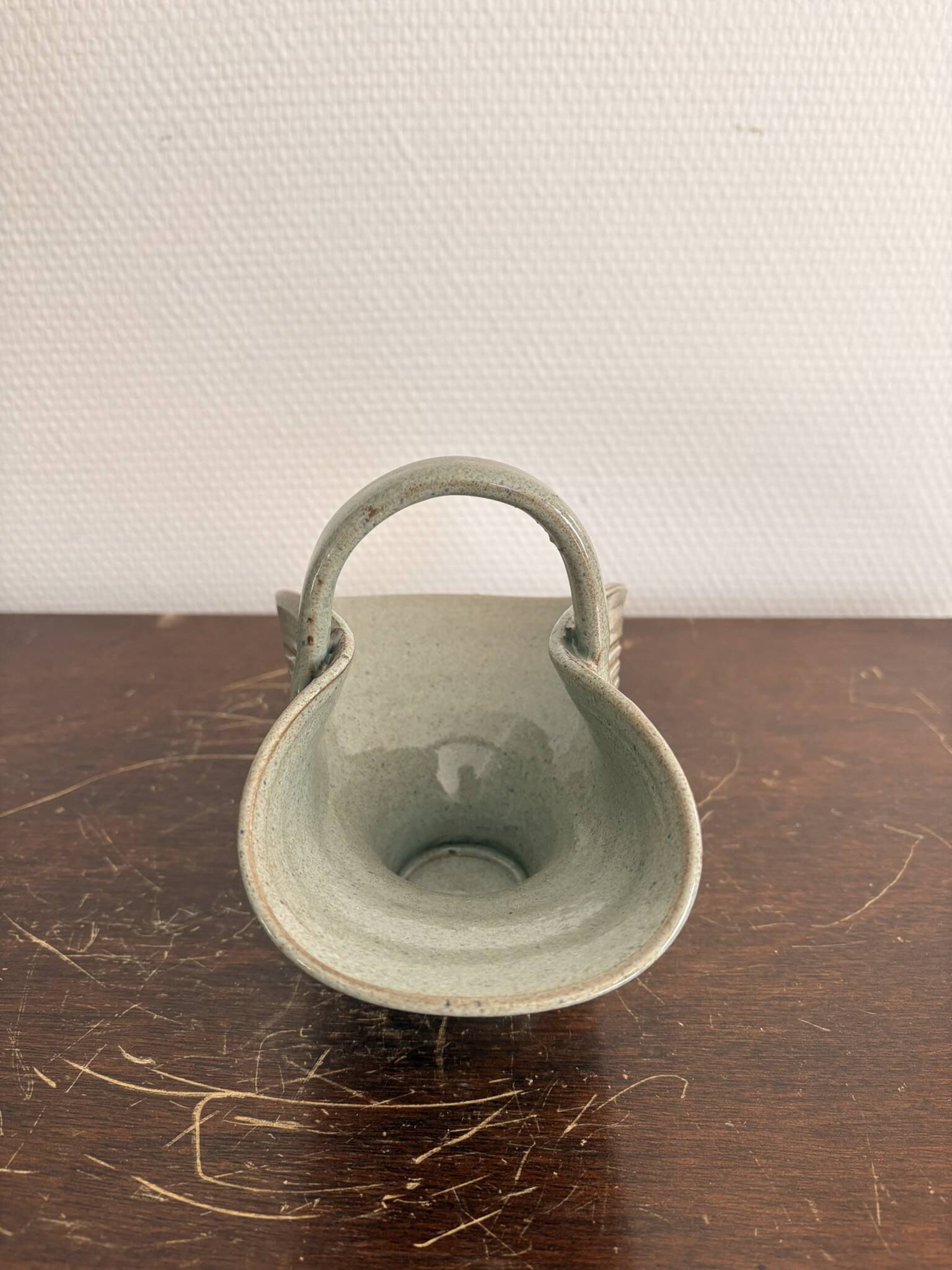 Ancien vide poche panier à anse en grès émaillé moderniste
