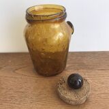 Handmade jar in blown bubbled glass Biot amber