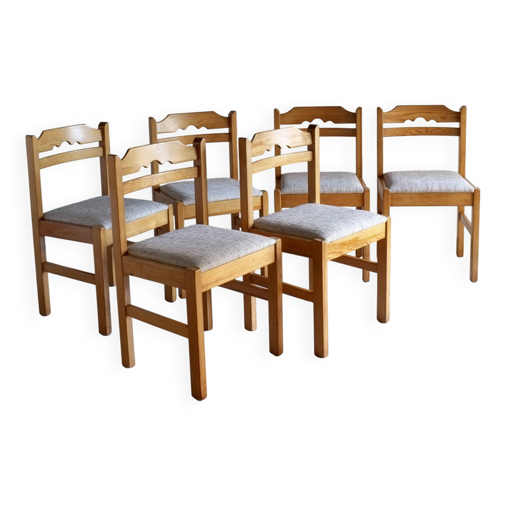 6 Minimalist Pine Dining Chairs | Sweden | 1960s