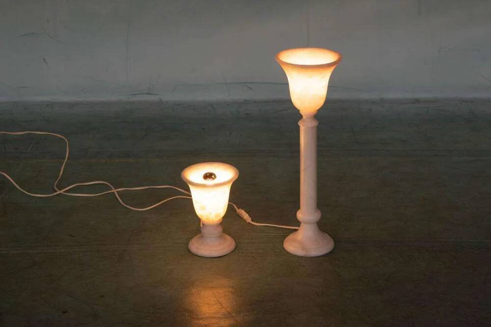 1970s bohemian natural stone table lamp, vintage mood lamp