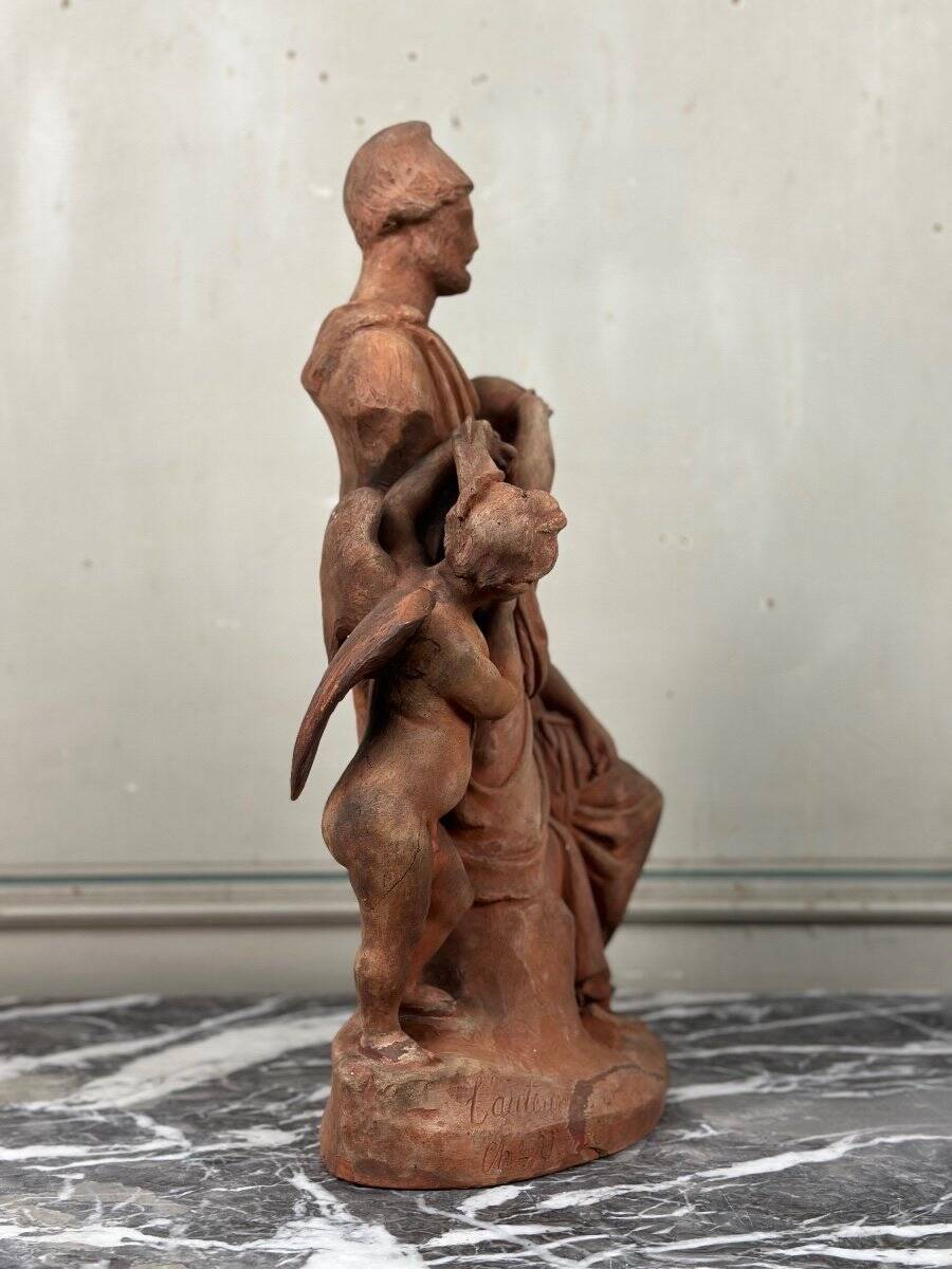 The sculpture, original terracotta signed and dedicated, Charles Van Oemberg.