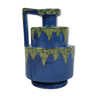 Blue and green ceramic vase with handle