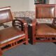 Pair of Club Ship Chairs Art Deco – Solid Wood & Brown Leather/Leatherette