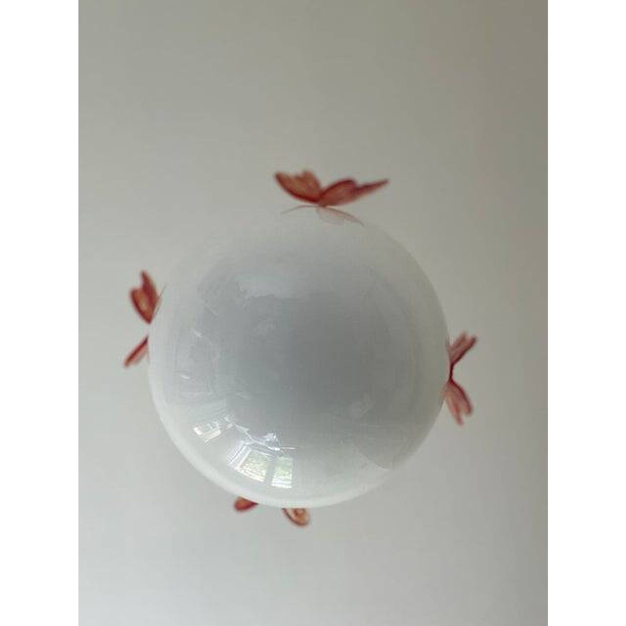 Italian Murano Style Glass Opalino Pendant With Red Butterfly