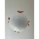 Italian Murano Style Glass Opalino Pendant With Red Butterfly