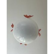 Italian Murano Style Glass Opalino Pendant With Red Butterfly