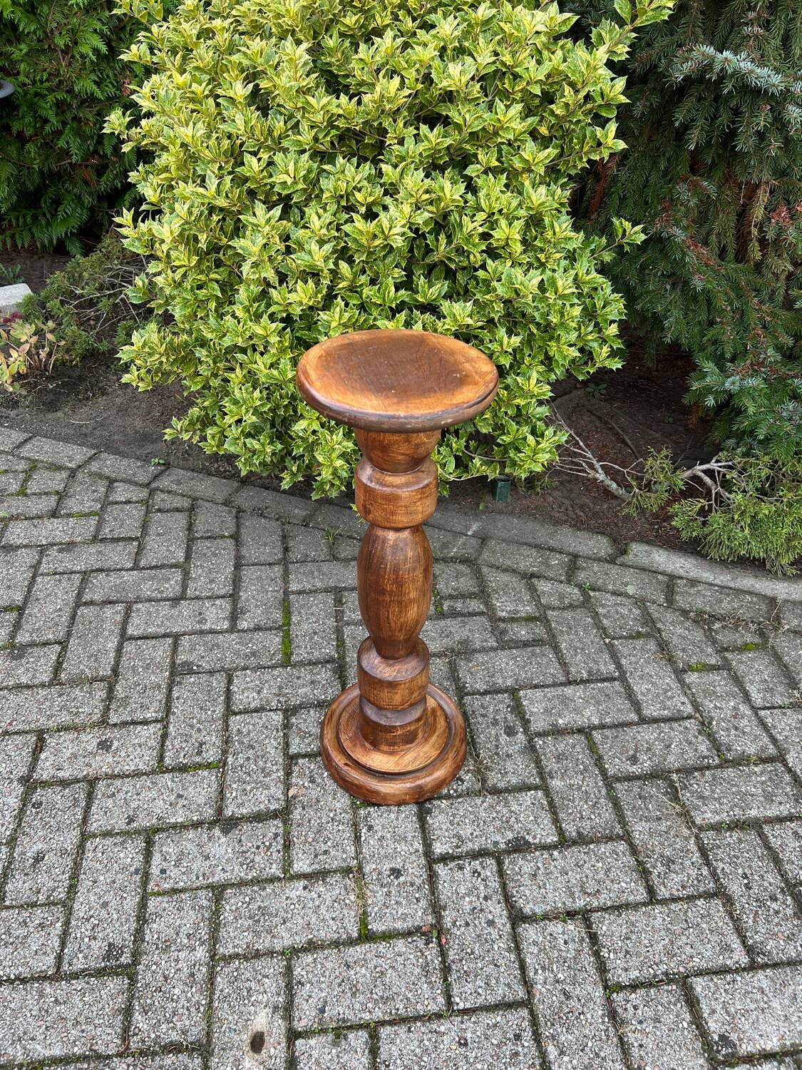Vintage Wooden Plant Table, Tall Pedestal Side Table, Farmhouse Interior Style, Mid Century Furniture