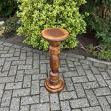 Vintage Wooden Plant Table, Tall Pedestal Side Table, Farmhouse Interior Style, Mid Century Furniture