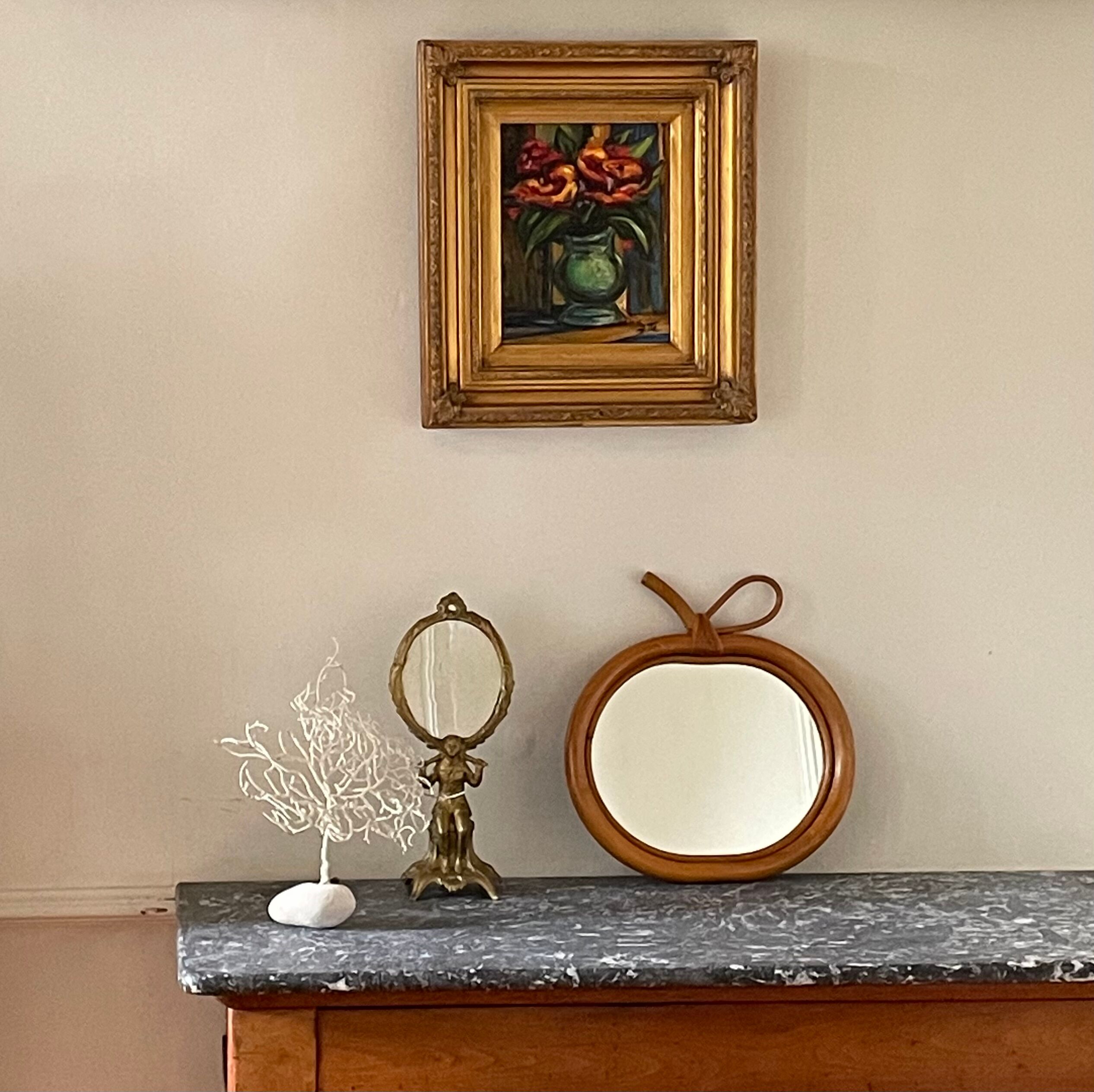 Miroir pomme en rotin & bambou 33x34cm