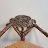 Dutch triangular turned wood corner chair rush seat knitting armchair