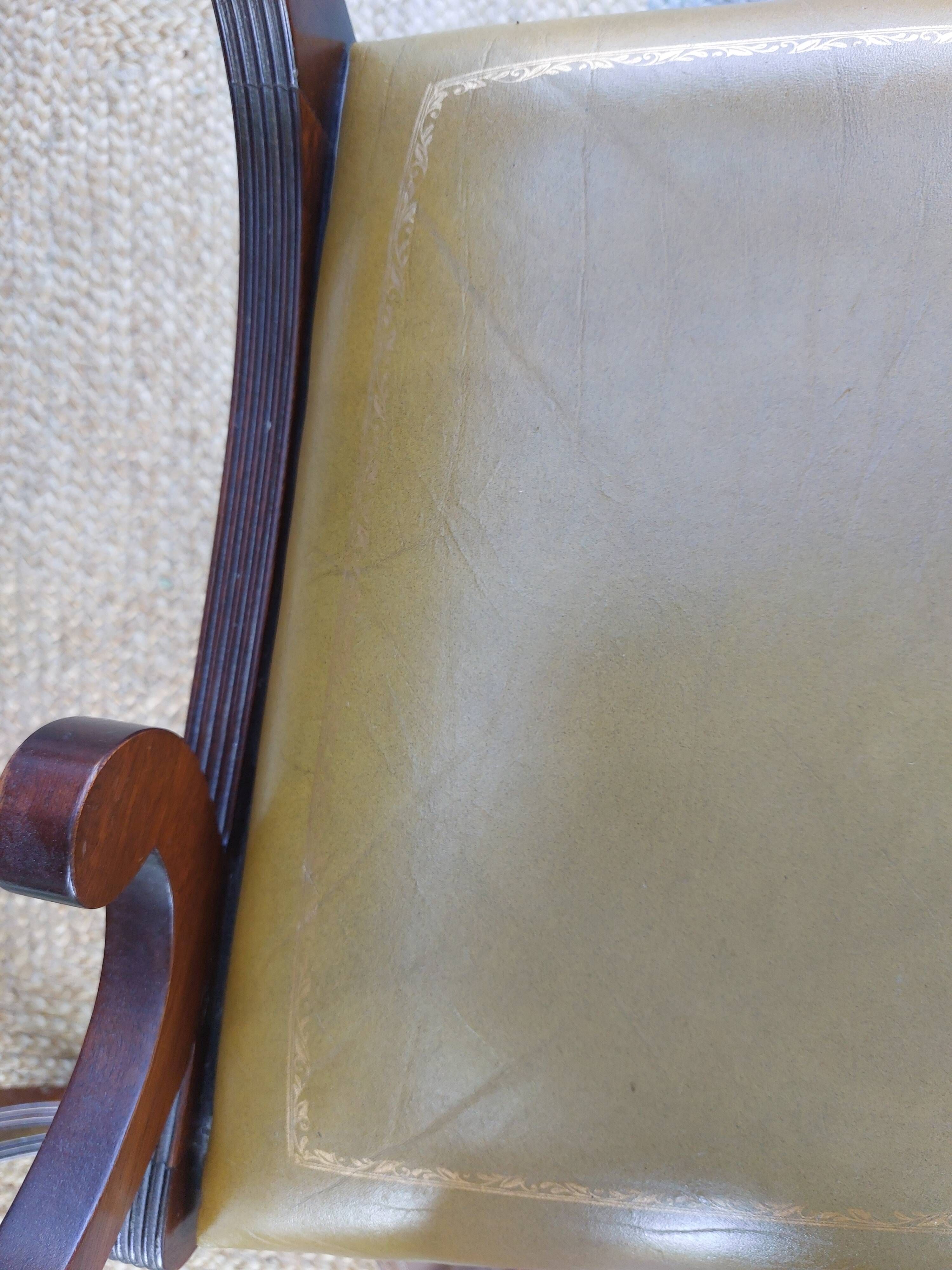 English lion paw desk and lyre armchair, leather, extensions