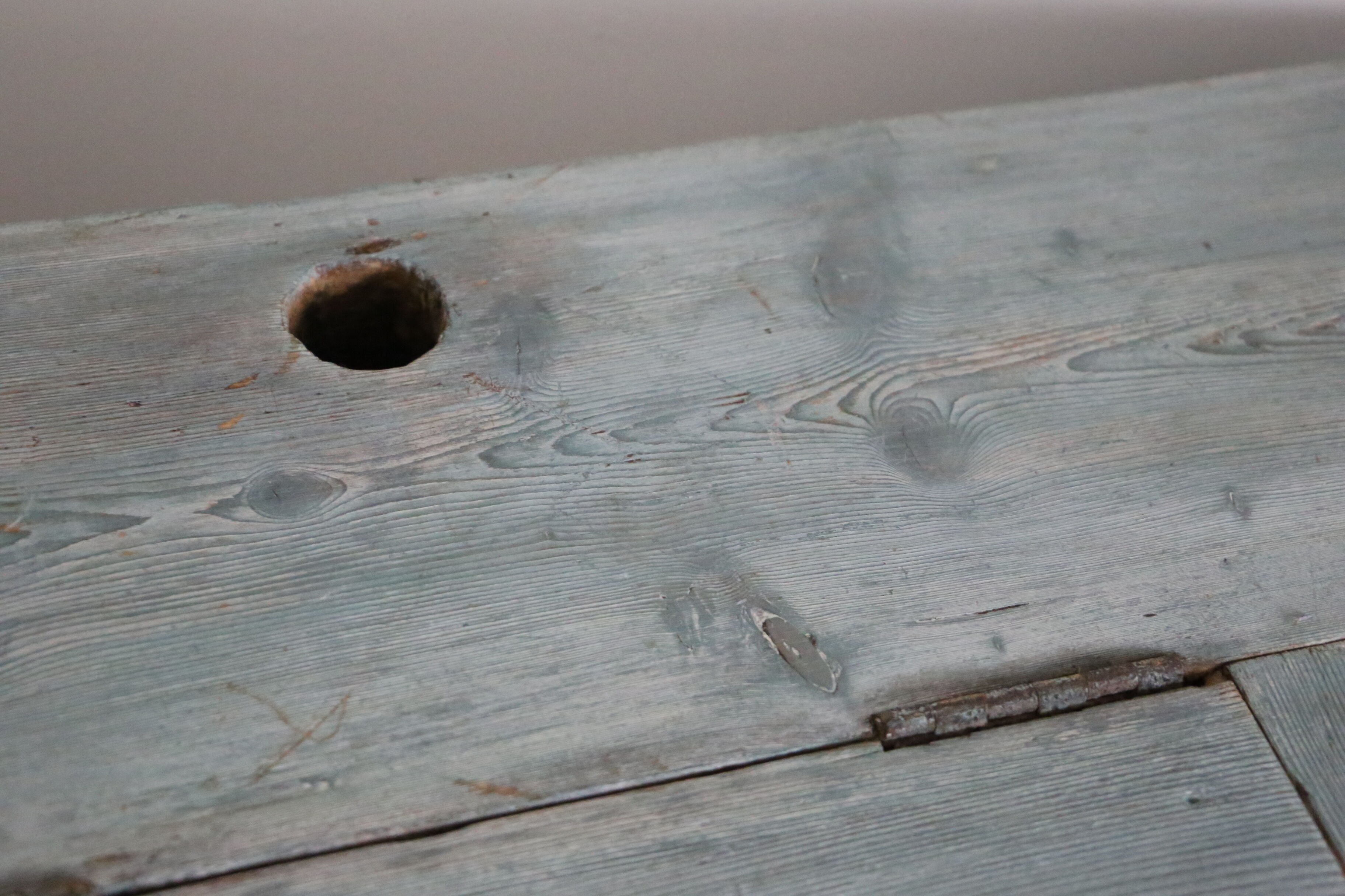 Old box desk, blue lasure