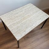 Table italienne en laiton travertin et acier ou table basse, années 1960
