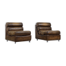 Set of 2 vintage brutalist leather mobile armchair, 1960