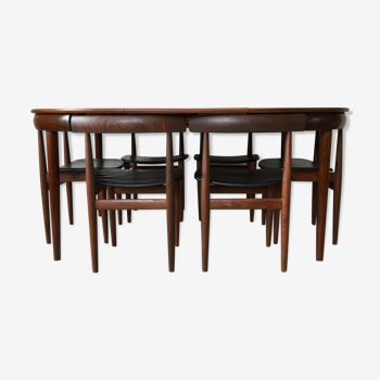 Set table and 6 chairs Hans Olsen for Frem Rolje