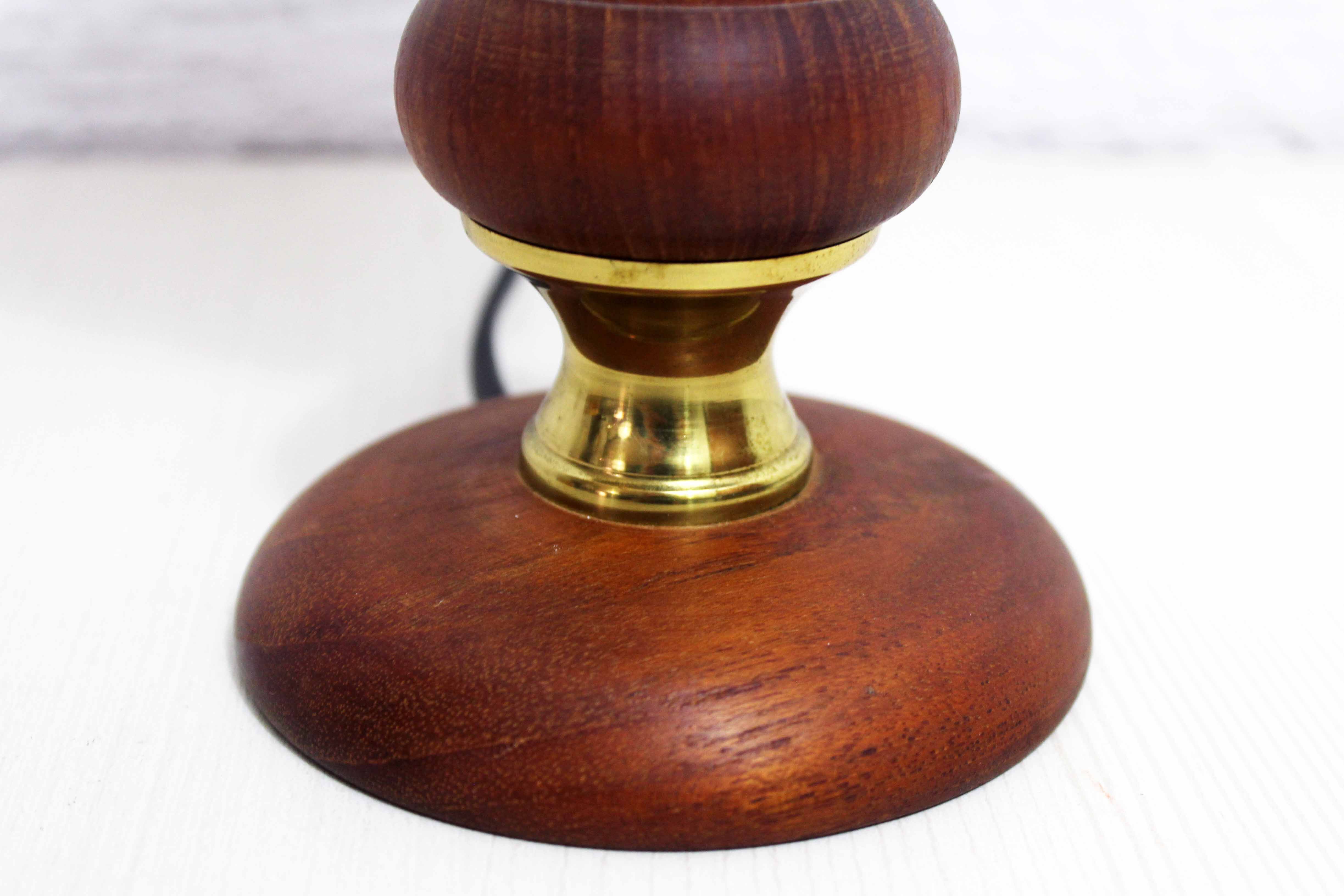 Teak table lamp and pink glass