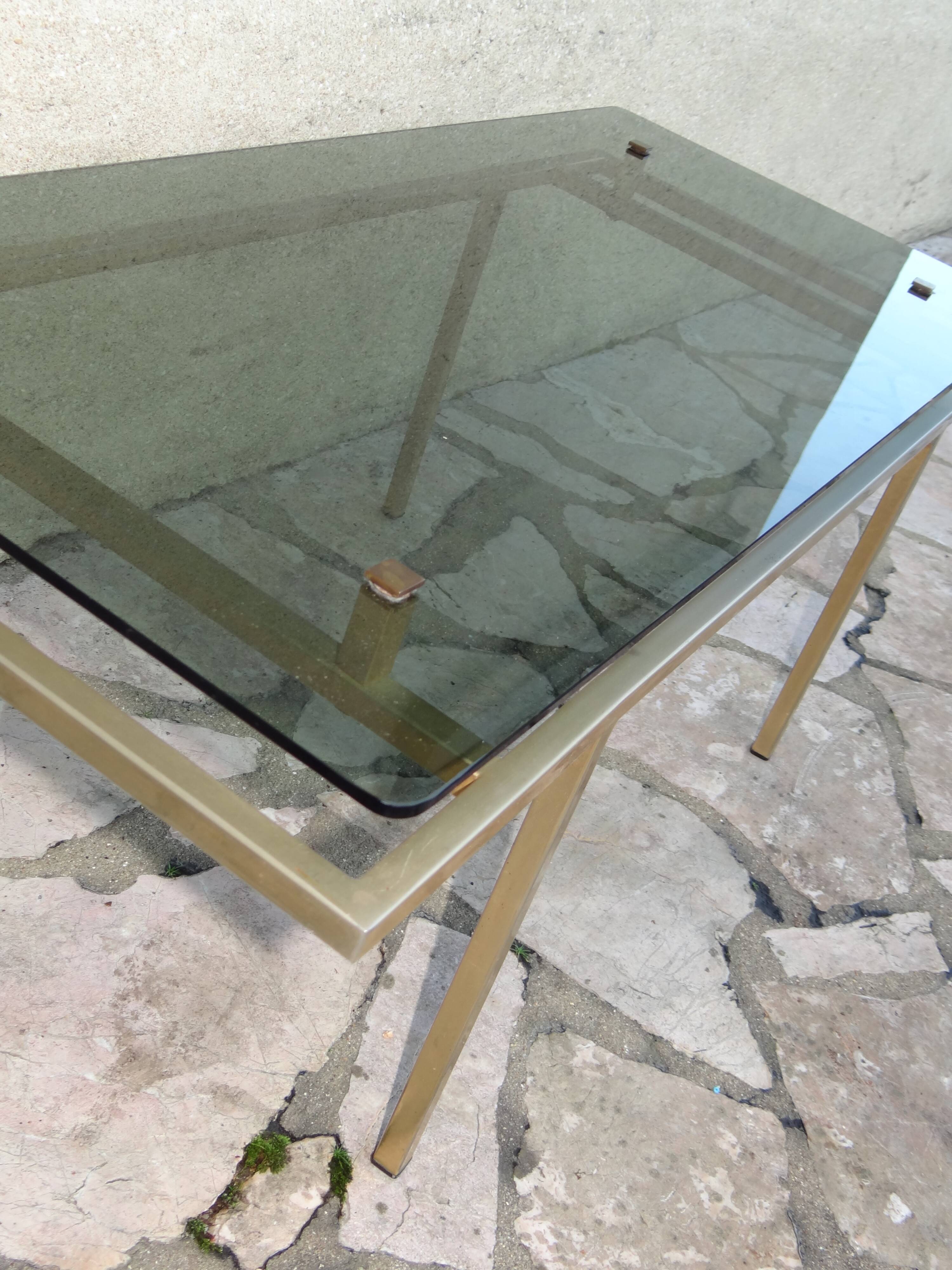 Table basse 1960 plateau en verre piétement en métal