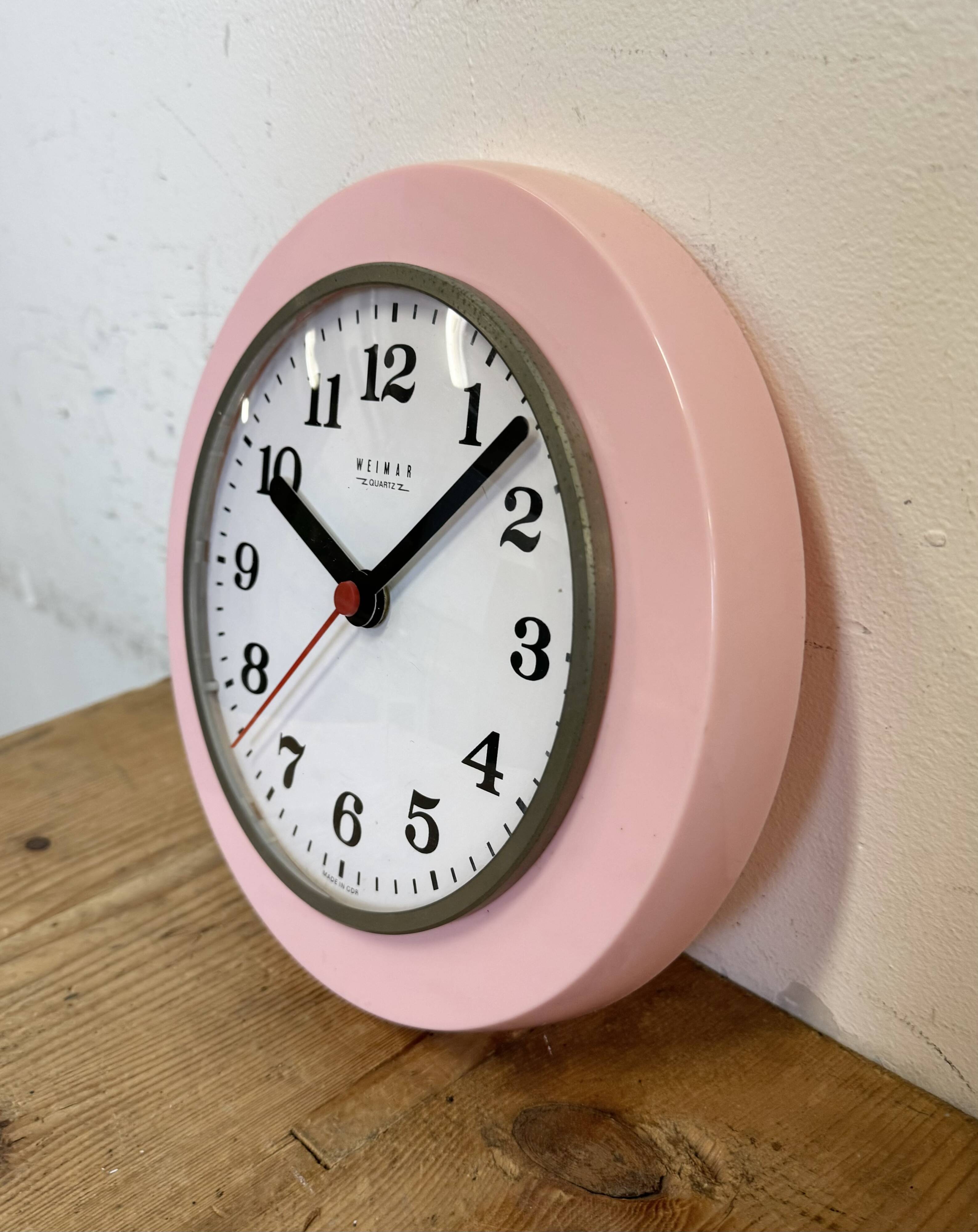 Vintage Pink East German Bakelite Wall Clock from Weimar, 1980s