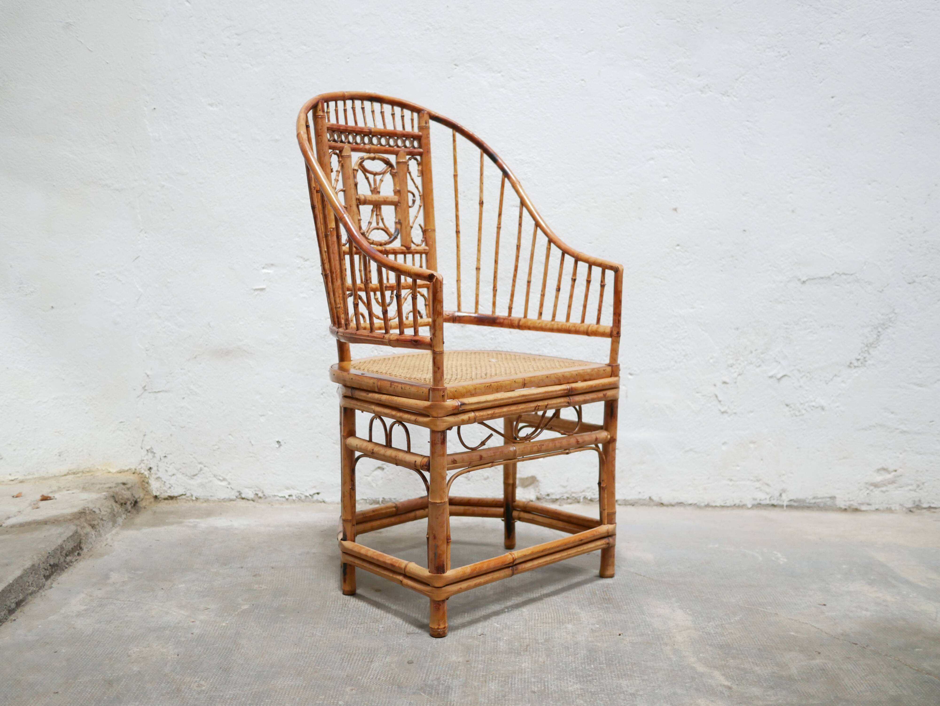 Vintage armchair canned in bamboo