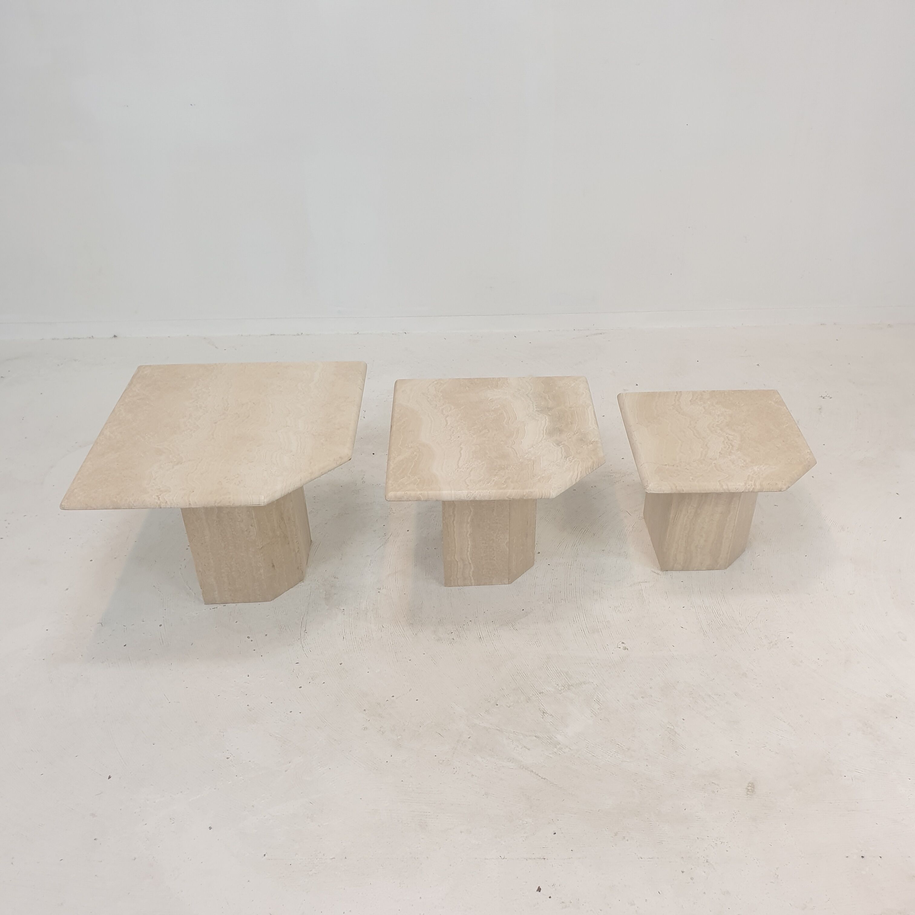 Set of 3 italian travertine coffee or side tables, 1980s