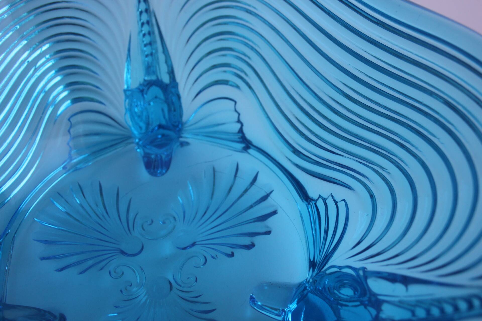 Rare Art Deco Glass Josef Inwald With Fish Feet Bowl-Gorgeous Rich Blue