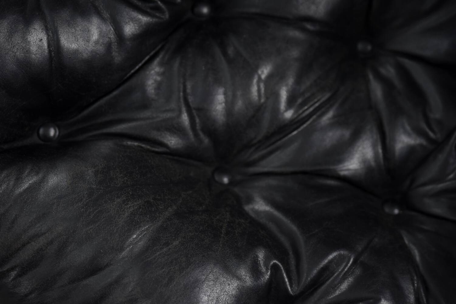 Vintage Mid-Century Scandinavian Modern Glamour Leather Black & Gold Sofa