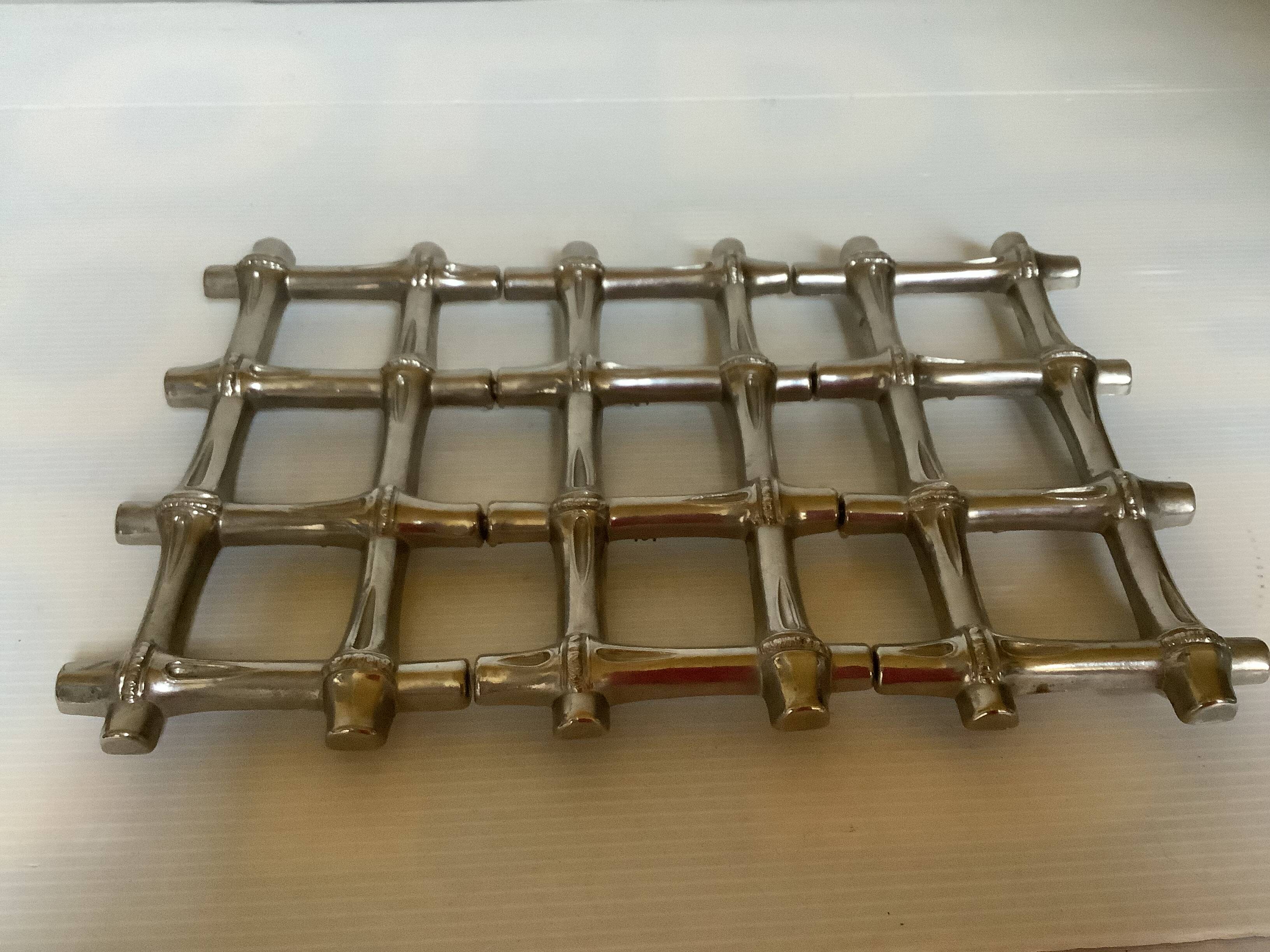 Large silver-plated bamboo trivet