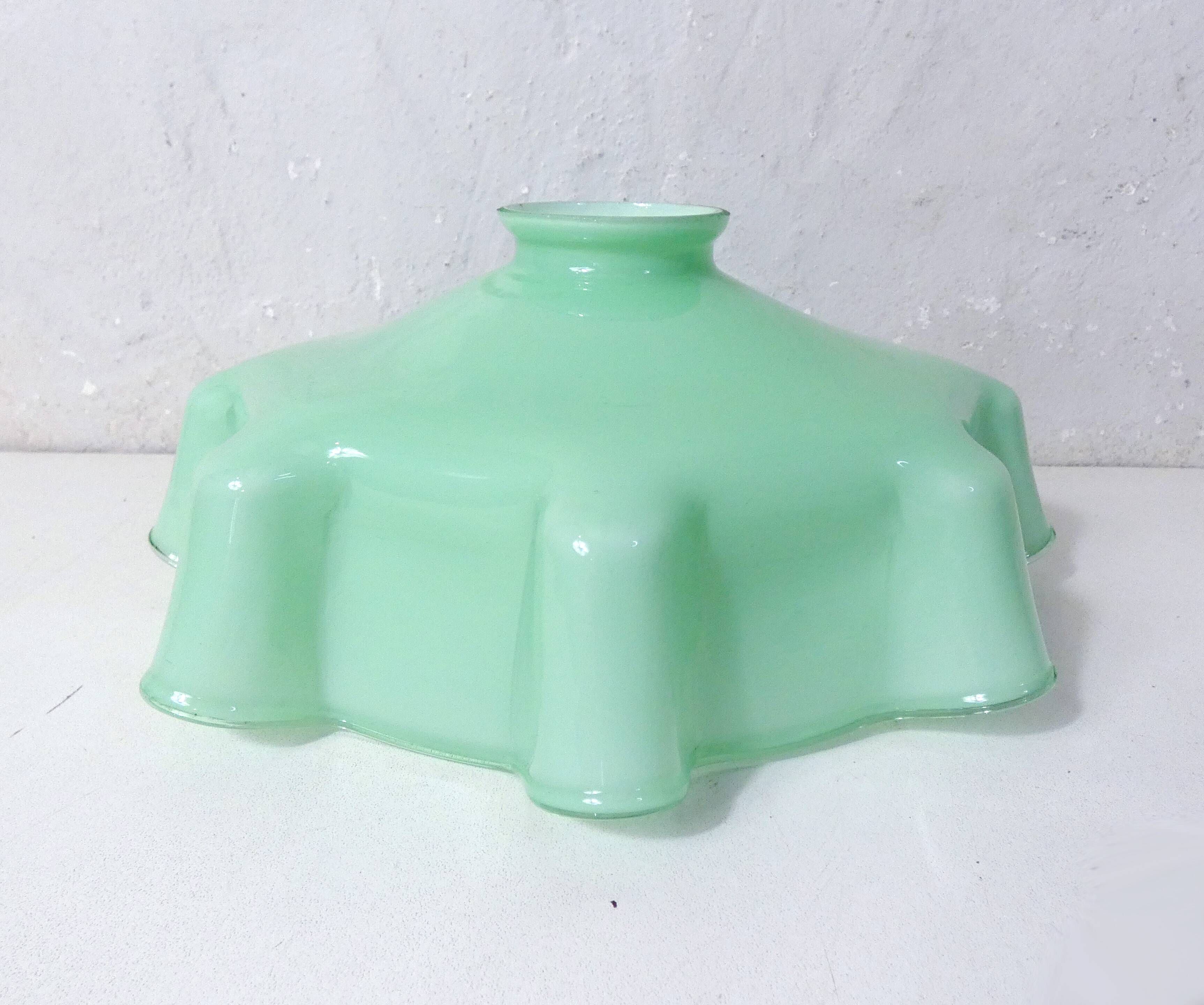 Old pendant lamp opaline glass chandelier vintage mint green lampshade
