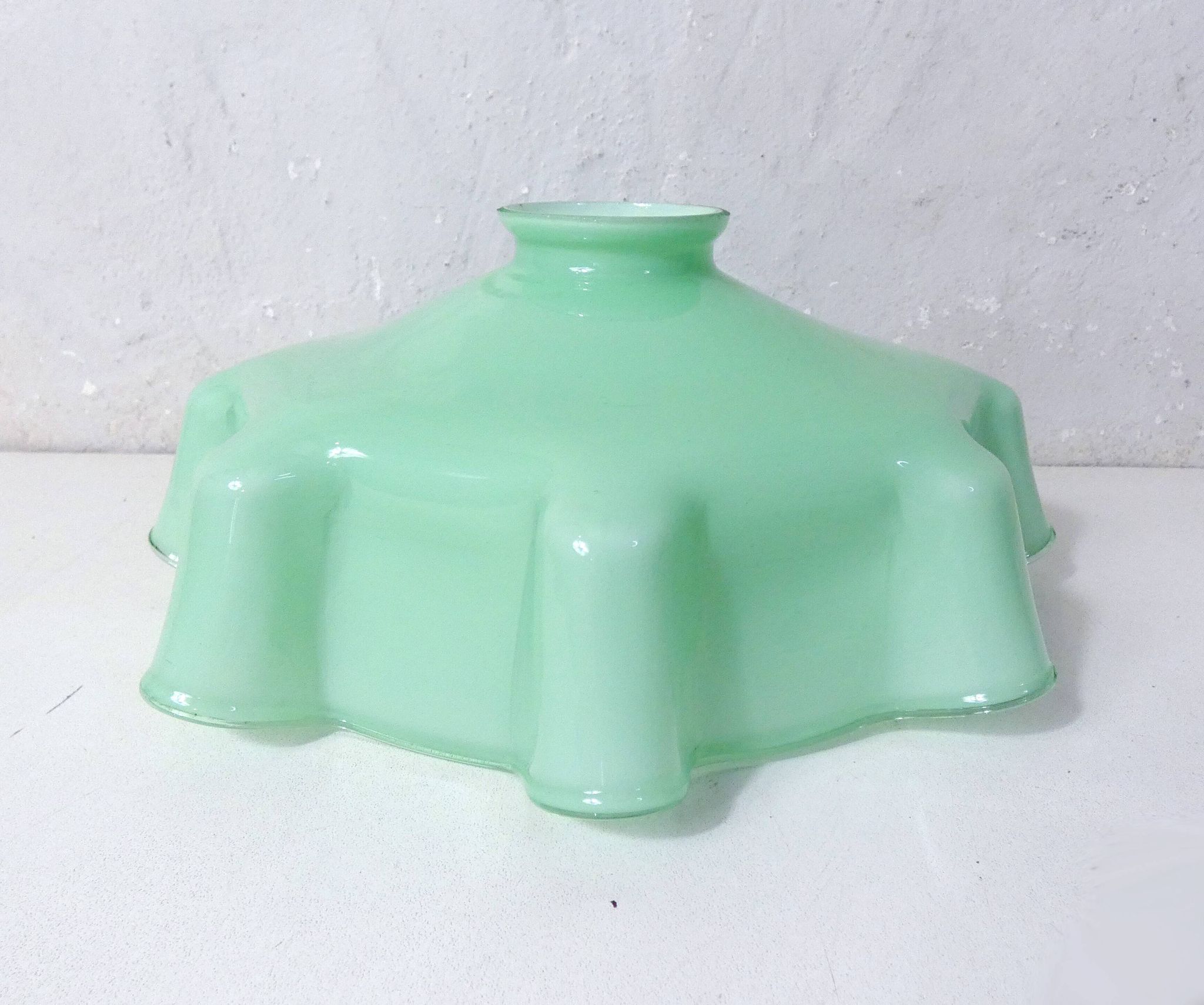 Old pendant lamp opaline glass chandelier vintage mint green lampshade