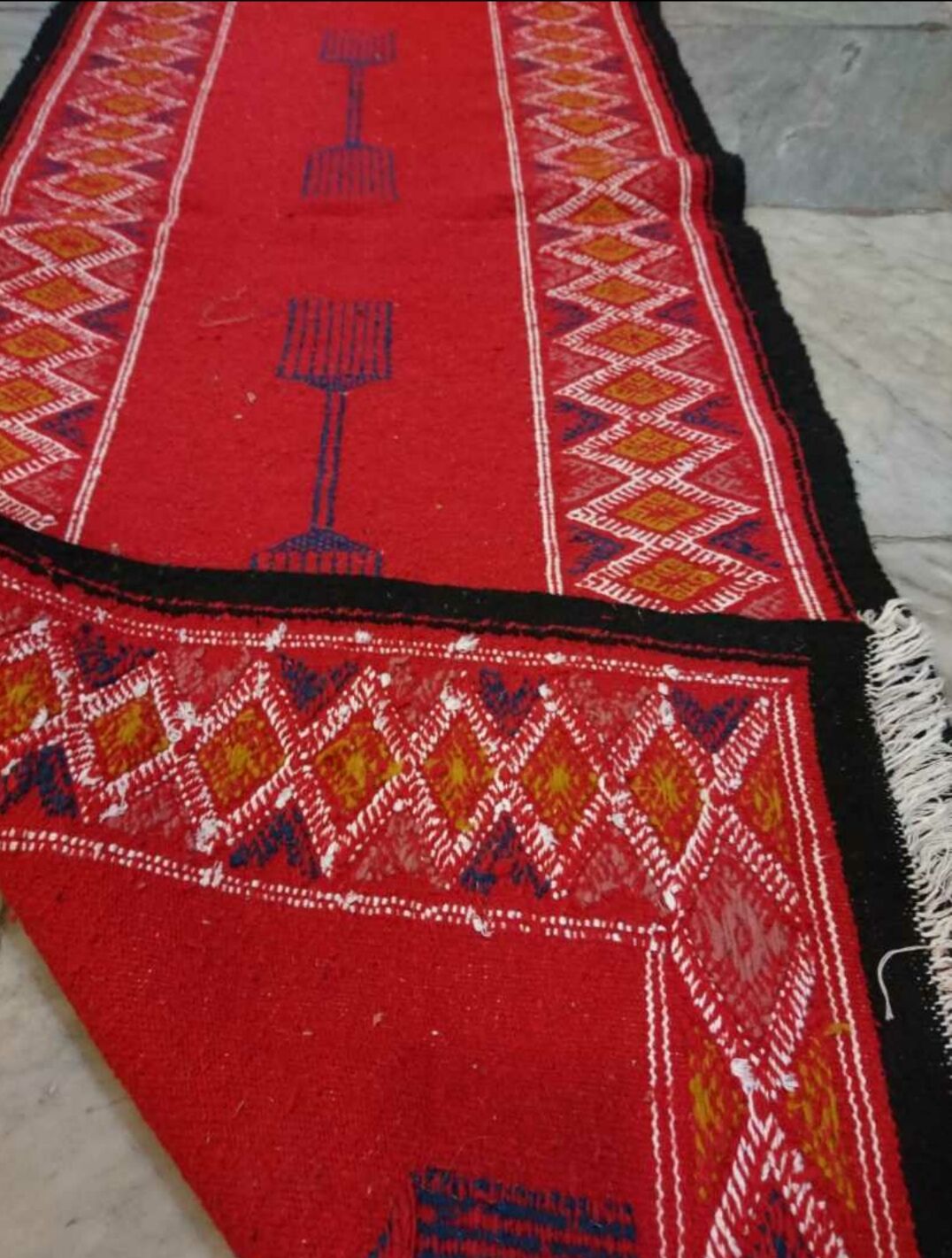 Tapis de couloir kilim rouge en pure laine 65x193cm