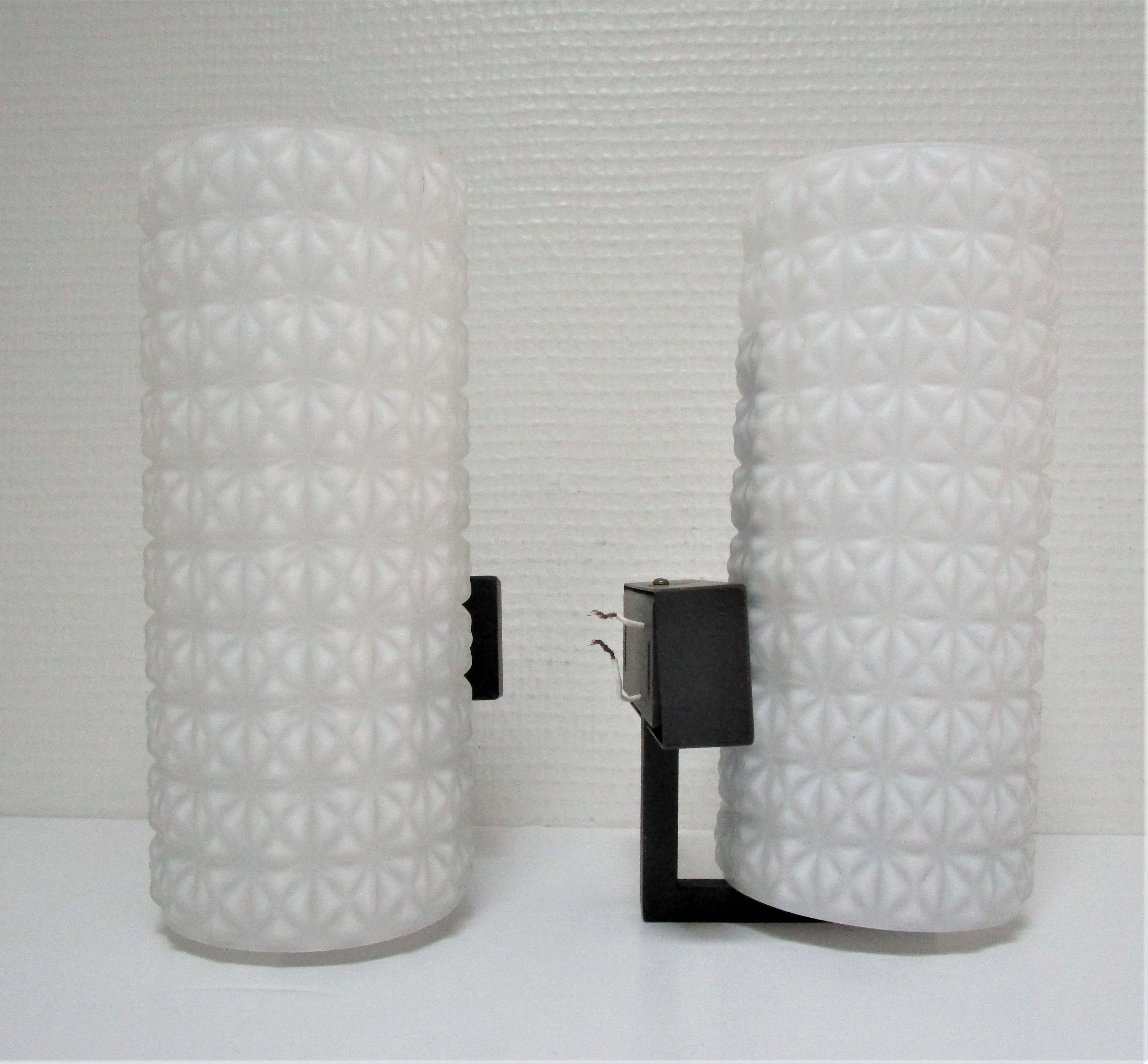 Pair of opaline wall lamps cylinder and metal years 50-60