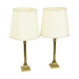 Pair of Hollywood Regency Lamps Brass Pillar Column 75cm