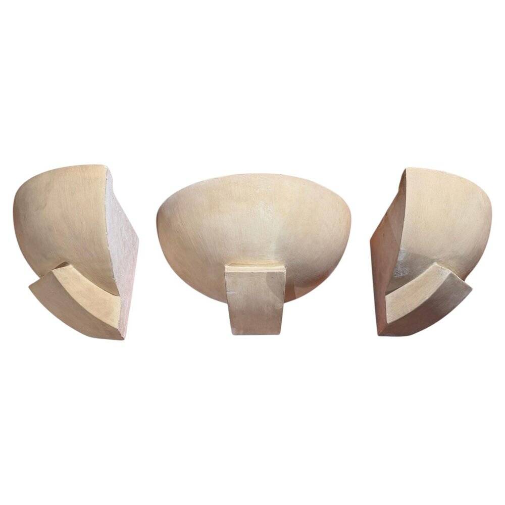 Art Deco wall lights in patinated plaster, France, 1925, set of 3