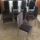 Set of 8 brass and alcantara chairs Romeo Rega 1970