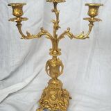 Paire de candélabres anciens en régule doré – style Louis XV – 41 cm