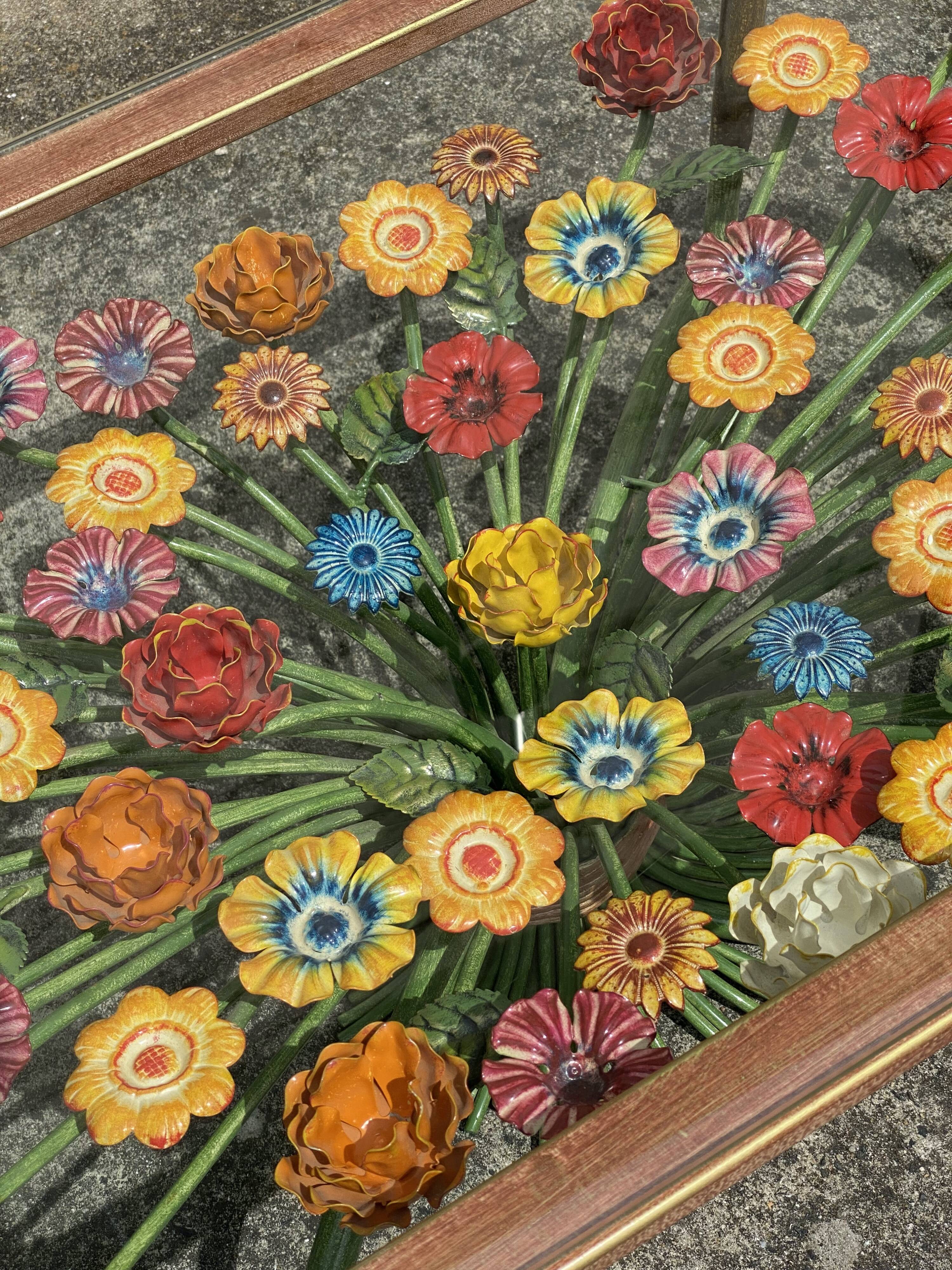 Wrought iron coffee table in colorful flowers