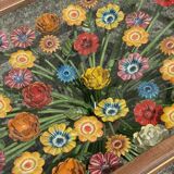 Table basse en fer forgé en fleurs colorées