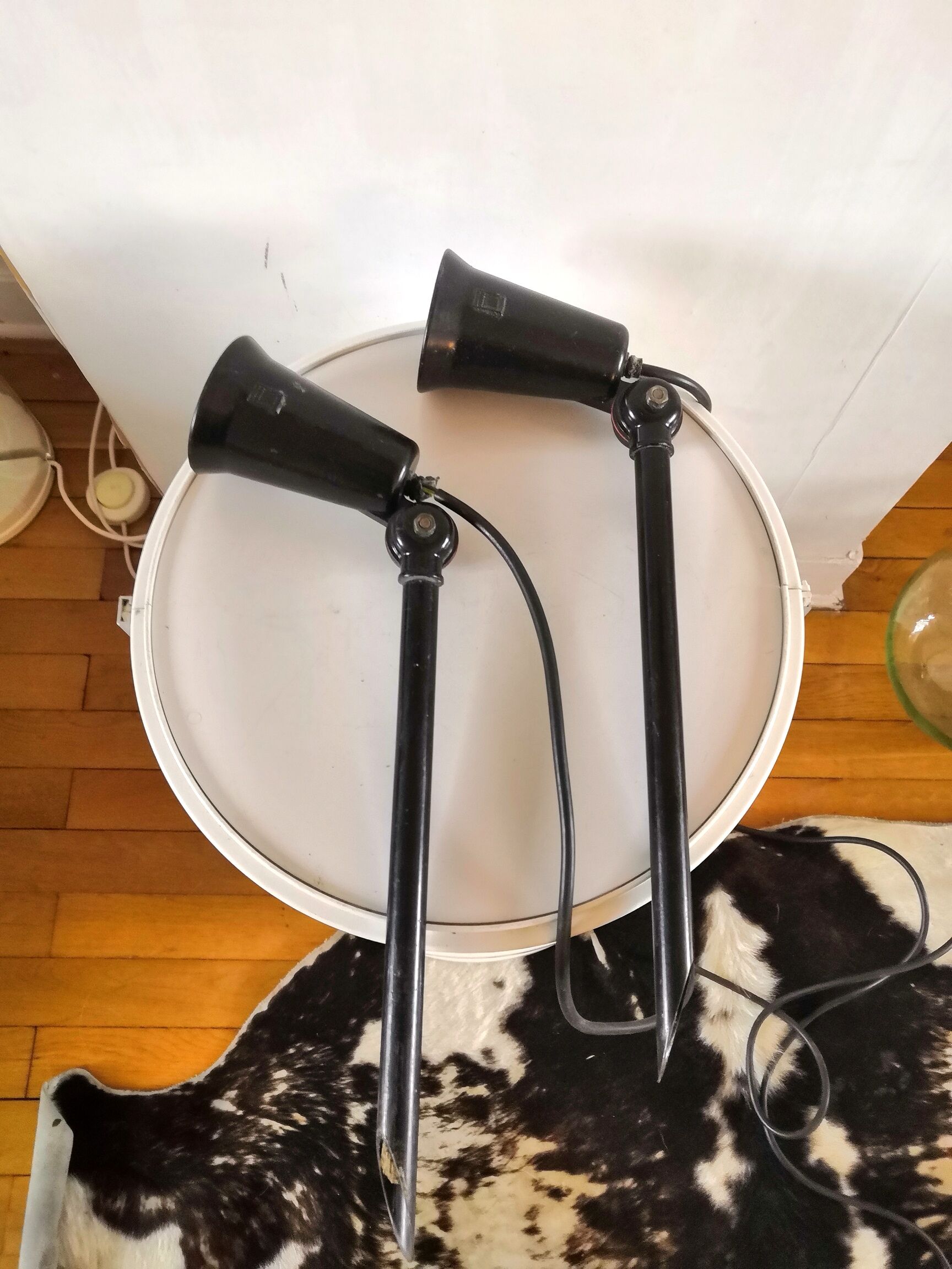 Pair of Lita sconces with steel rod design 70s