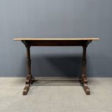 Table de bistrot ancienne française avec plateau en bois d'orme clair