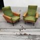 Paire de fauteuils vintage verts et skai marron