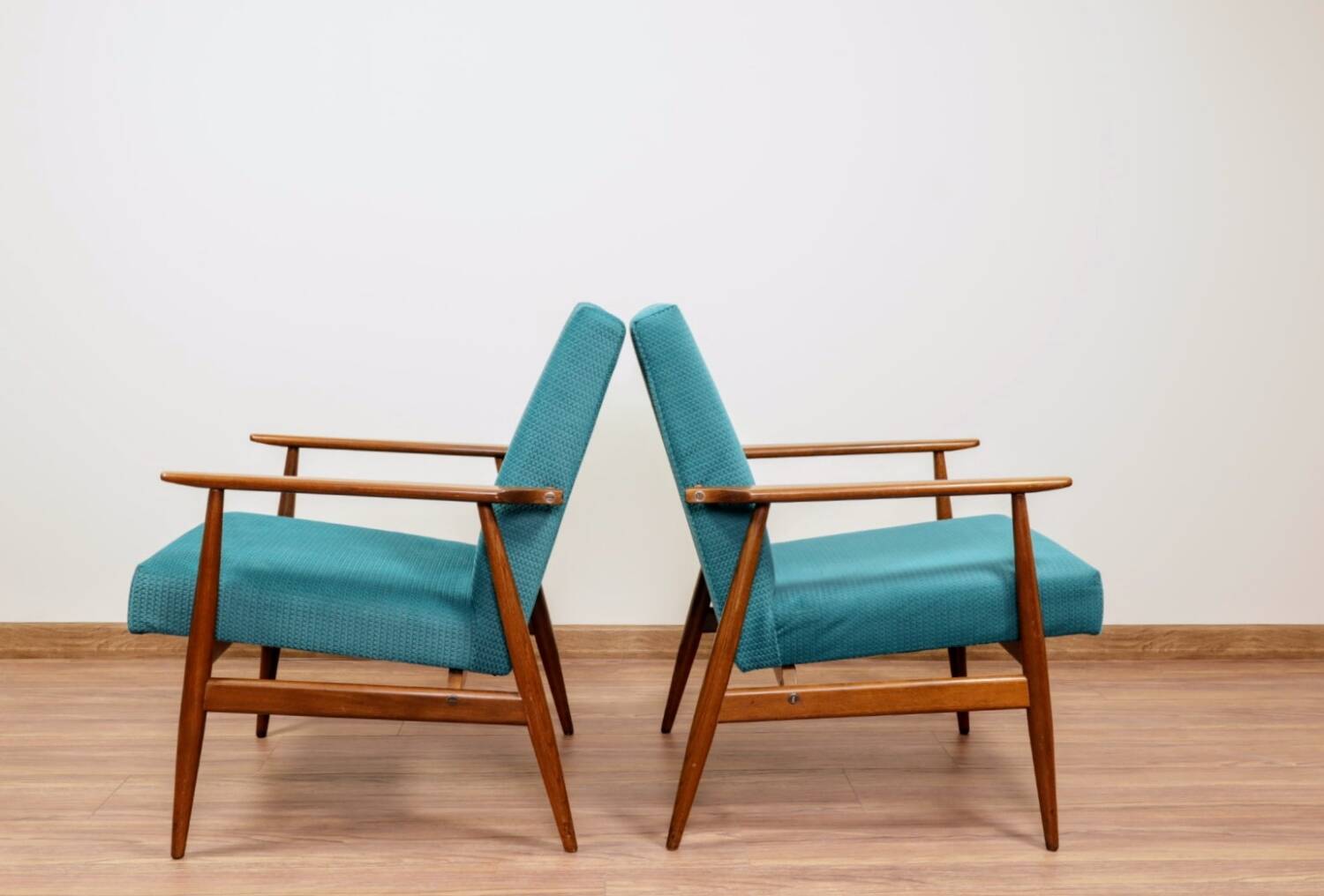 Vintage armchairs set of two teal 1970 design by H.Lis