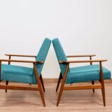 Vintage armchairs set of two teal 1970 design by H.Lis