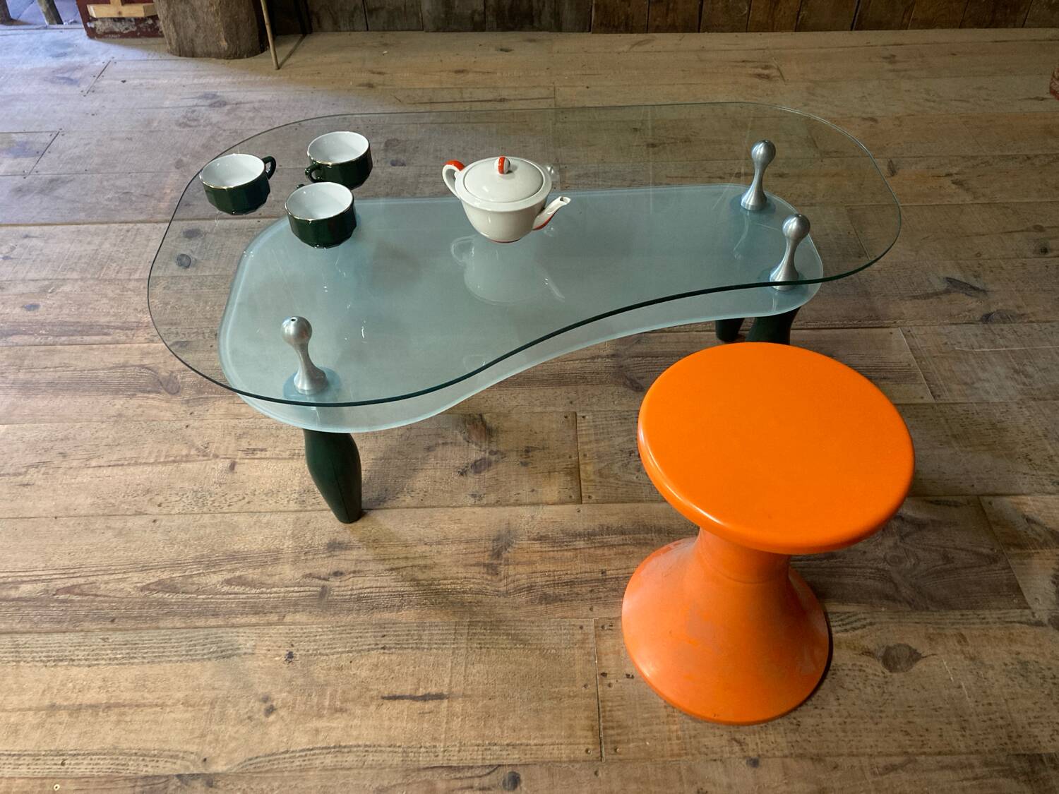 Glass and organic wood coffee table
