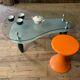 Glass and organic wood coffee table