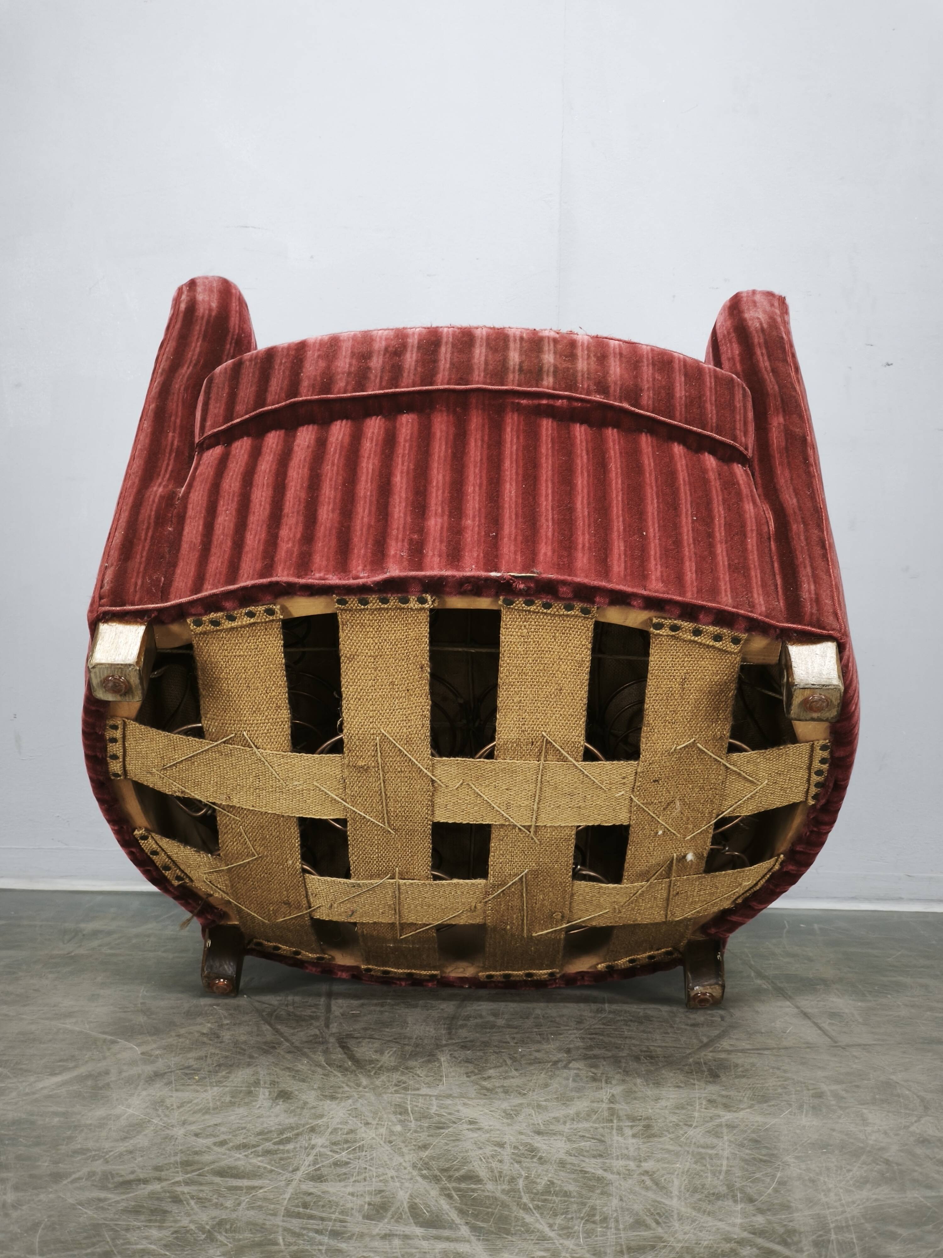 1950s Danish Modern Sculptural Velvet Lounge Armchair