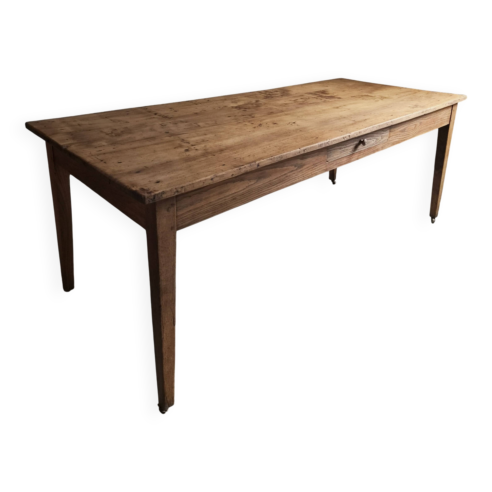 Antique French farmhouse dining table in oak and poplar, 1850–1900