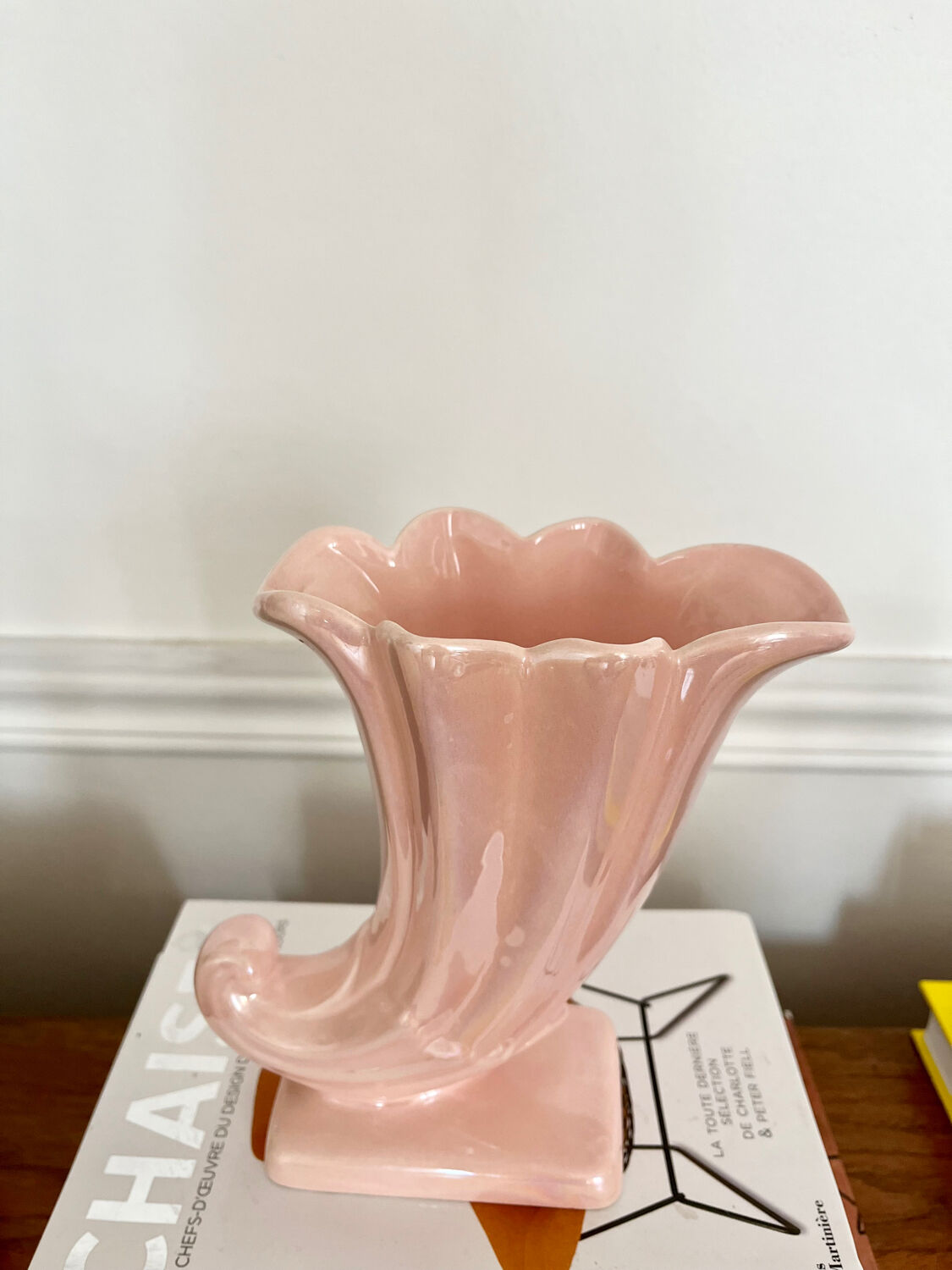 Duo of vintage iridescent ceramic vases