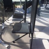 Set of 6 dining room chairs with tripod legs in grained leather and metal 1970